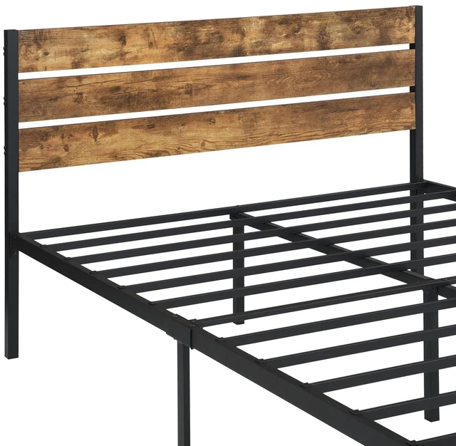Alt view image 7 of 7 - Metal Wood Bed Frame with Under Bed Storage Space, Platform Bed Fram with Wood Headboard and Footboard for Bedroom Guest Room, Easy Assembly, King Size, Brown+Black