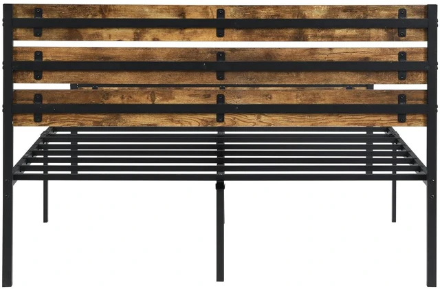 Alt view image 4 of 7 - Metal Wood Bed Frame with Under Bed Storage Space, Platform Bed Fram with Wood Headboard and Footboard for Bedroom Guest Room, Easy Assembly, King Size, Brown+Black