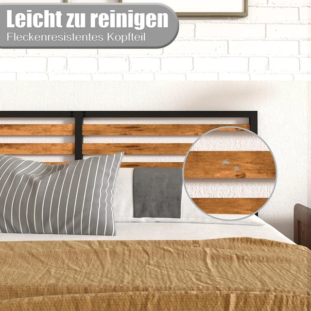 Alt view image 4 of 7 - Platform Bed Fram with Headboard and Footboard, Metal and Wood Bed Frame with Under Bed Storage Space, Easy Assembly, Queen Size, Brown+Black