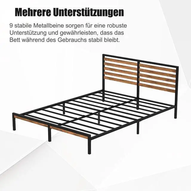 Alt view image 7 of 7 - Platform Bed Fram with Headboard and Footboard, Metal and Wood Bed Frame with Under Bed Storage Space, Easy Assembly, Queen Size, Brown+Black