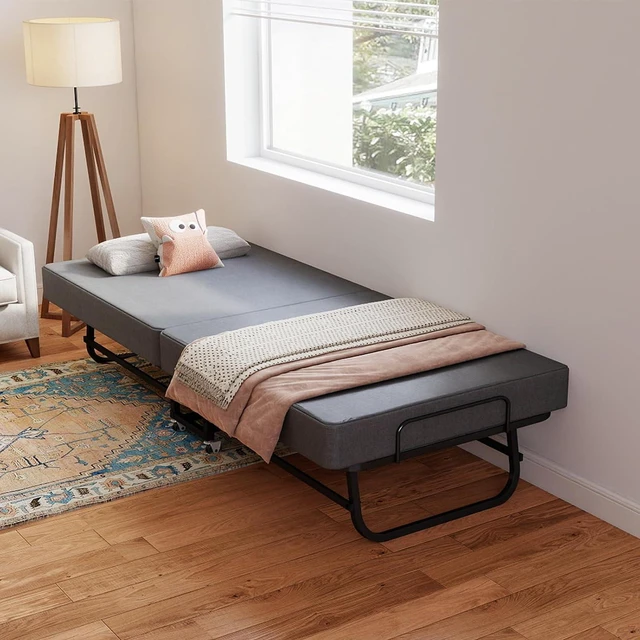 Alt view image 4 of 7 - Metal Folding Bed with Memory Foam Mattress, Grey