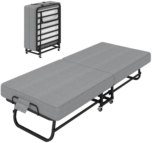 Alt view image 5 of 7 - Metal Folding Bed with Memory Foam Mattress, Grey