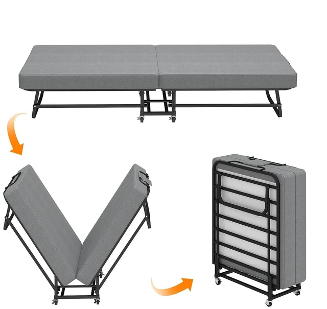 Alt view image 6 of 7 - Metal Folding Bed with Memory Foam Mattress, Grey