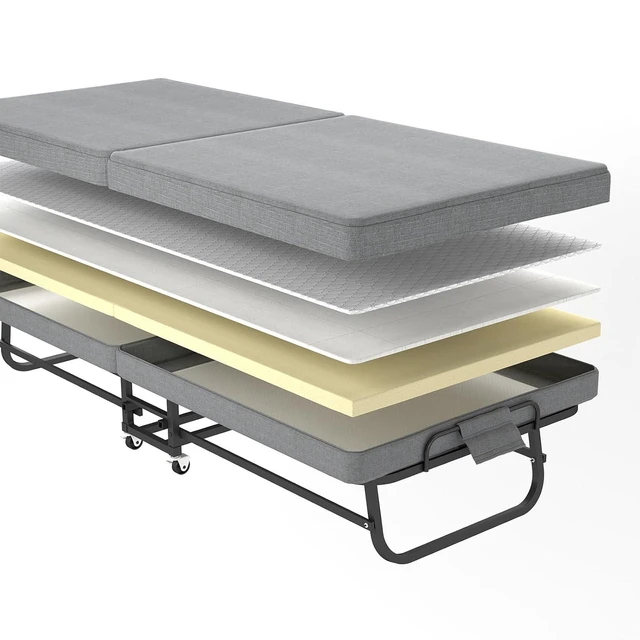 Alt view image 7 of 7 - Metal Folding Bed with Memory Foam Mattress, Grey