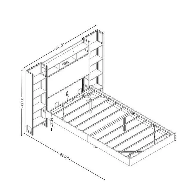 Alt view image 2 of 6 - Floating Platform Bed Frame Twin Size with Bookshelf Headboard, Metal Bed Frame with Led Lights and Charging Port, No Box Spring Needed, Black