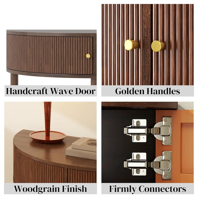 Alt view image 4 of 7 - Rattan Console Table with Cabinet and Bottom Shelf, Brown