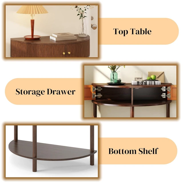 Alt view image 5 of 7 - Rattan Console Table with Cabinet and Bottom Shelf, Brown