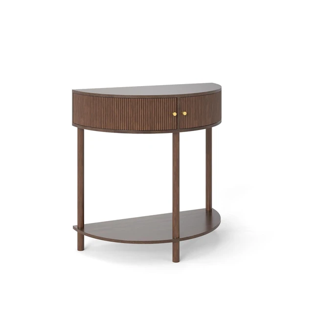 Alt view image 7 of 7 - Rattan Console Table with Cabinet and Bottom Shelf, Brown
