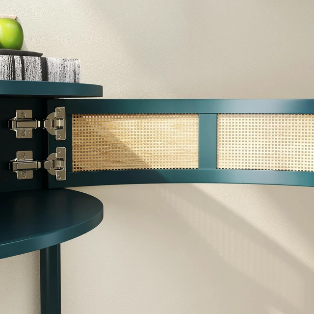 Alt view image 7 of 7 - Rattan Console Table with Cabinet and Bottom Shelf, Antique Green