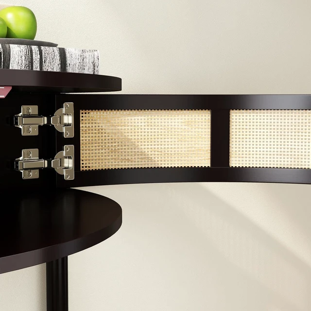 Alt view image 6 of 7 - Rattan Console Table with Cabinet and Bottom Shelf, Black