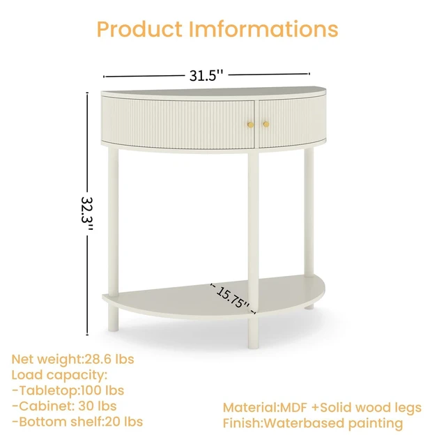 Alt view image 2 of 7 - Rattan Console Table with Cabinet and Bottom Shelf, Cream White