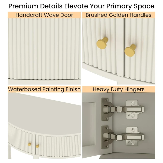 Alt view image 5 of 7 - Rattan Console Table with Cabinet and Bottom Shelf, Cream White