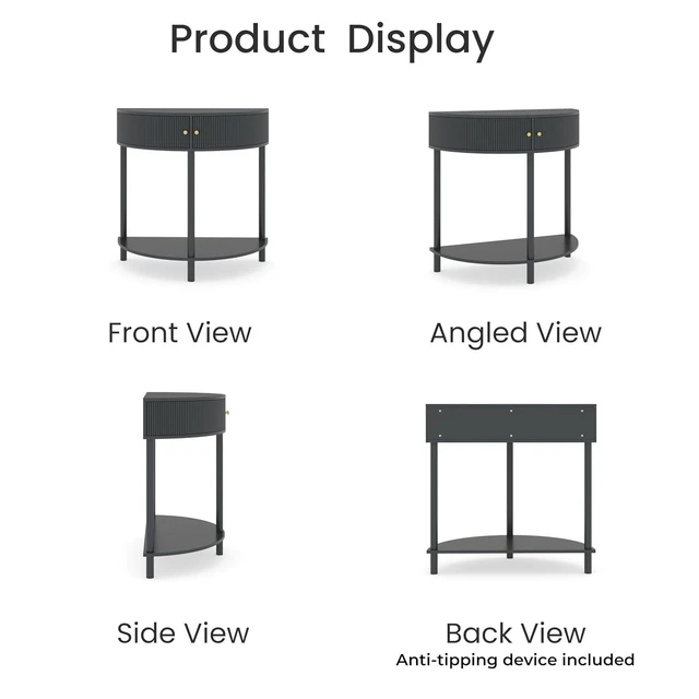 Alt view image 6 of 7 - Rattan Console Table with Cabinet and Bottom Shelf, Dark Gray