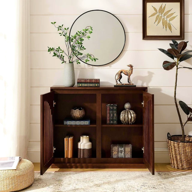 Alt view image 3 of 7 - Arched Buffet Cabinet with 2 Outlet Holes, Dark Walnut