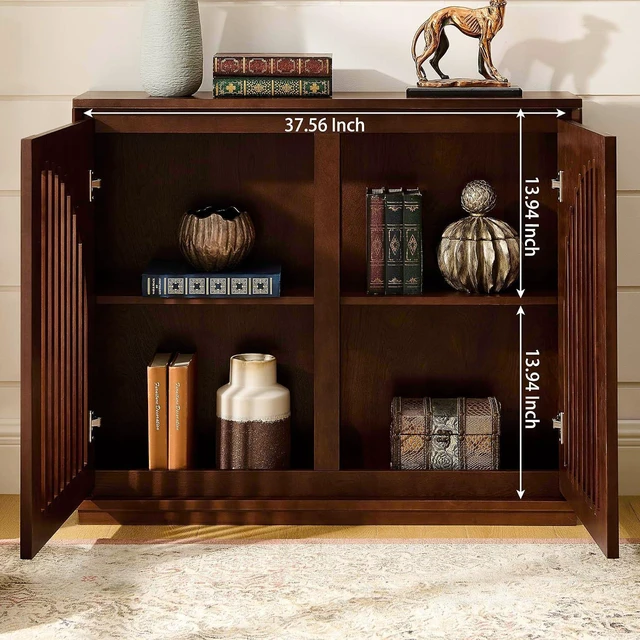 Alt view image 4 of 7 - Arched Buffet Cabinet with 2 Outlet Holes, Dark Walnut