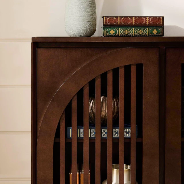 Alt view image 5 of 7 - Arched Buffet Cabinet with 2 Outlet Holes, Dark Walnut