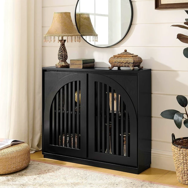 Main image of Arched Buffet Cabinet with 2 Outlet Holes, Black