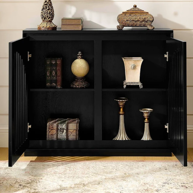 Alt view image 5 of 7 - Arched Buffet Cabinet with 2 Outlet Holes, Black