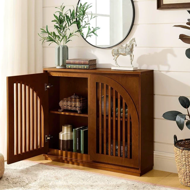 Main image of Arched Buffet Cabinet with 2 Outlet Holes, Walnut