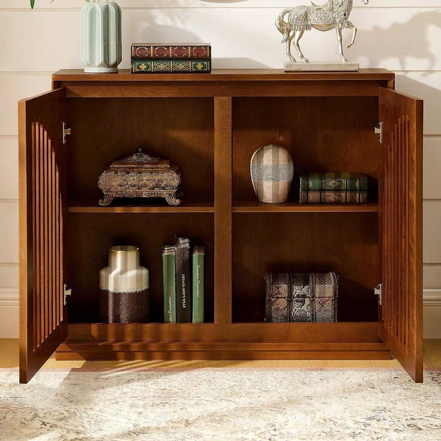 Alt view image 4 of 7 - Arched Buffet Cabinet with 2 Outlet Holes, Walnut