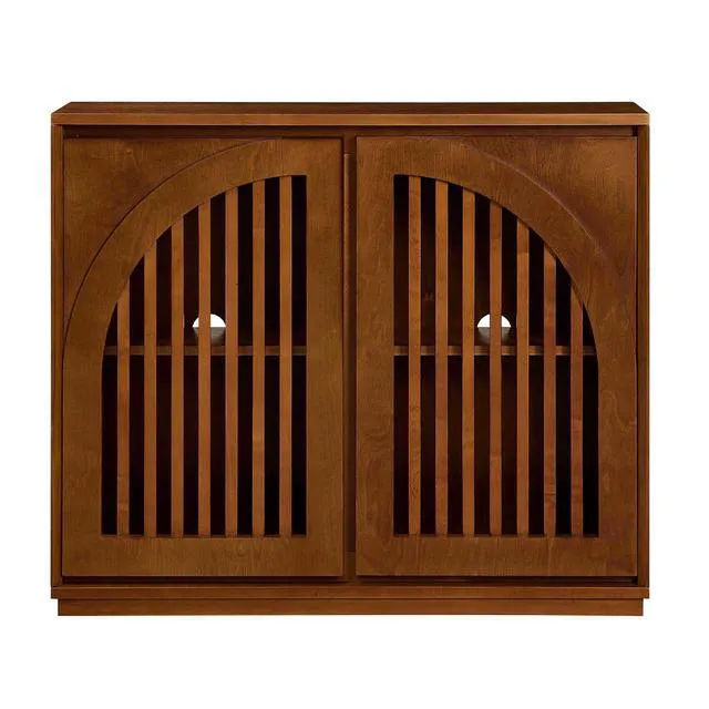 Alt view image 5 of 7 - Arched Buffet Cabinet with 2 Outlet Holes, Walnut