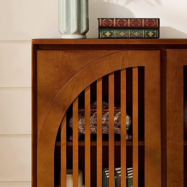 Alt view image 7 of 7 - Arched Buffet Cabinet with 2 Outlet Holes, Walnut
