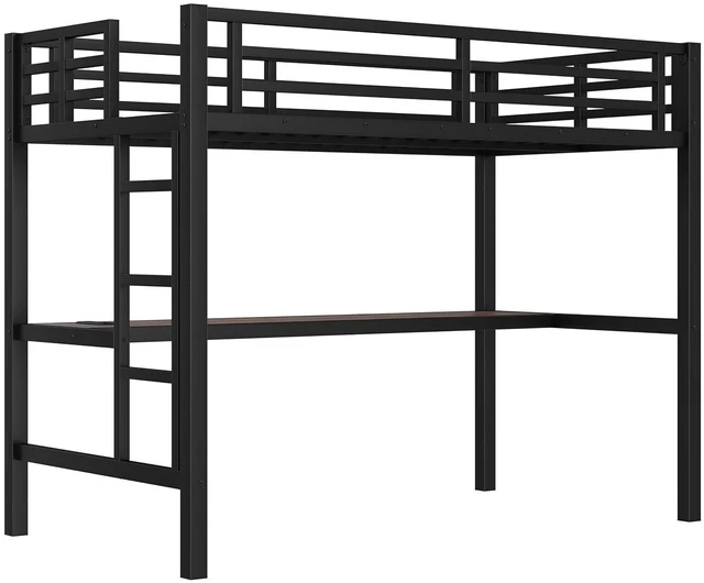Alt view image 7 of 7 - Metal Loft Bed with Desk and Charging Station for Small Bedroom, High Loft Bed Frame with LED Lighted and Safety Guardrail for Teens, Adults, No Box Spring Needed, Twin Size, Black