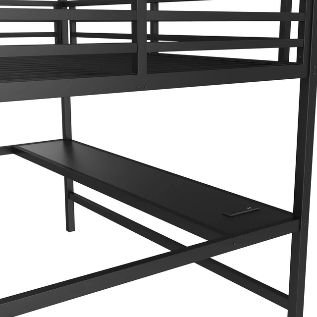 Alt view image 7 of 7 - Metal Loft Bed with Desk and Charging Station for Small Bedroom, High Loft Bed Frame with LED Lighted and Safety Guardrail for Teens, Adults, No Box Spring Needed, Queen Size, Black