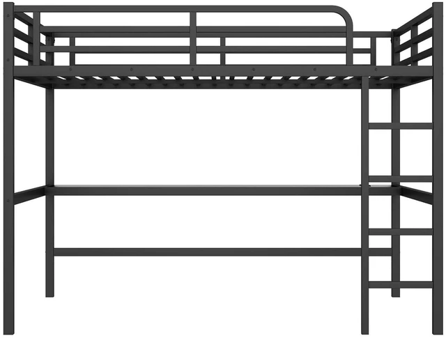 Alt view image 3 of 7 - Metal Loft Bed with Desk and Charging Station for Small Bedroom, High Loft Bed Frame with LED Lighted and Safety Guardrail for Teens, Adults, No Box Spring Needed, Queen Size, Black