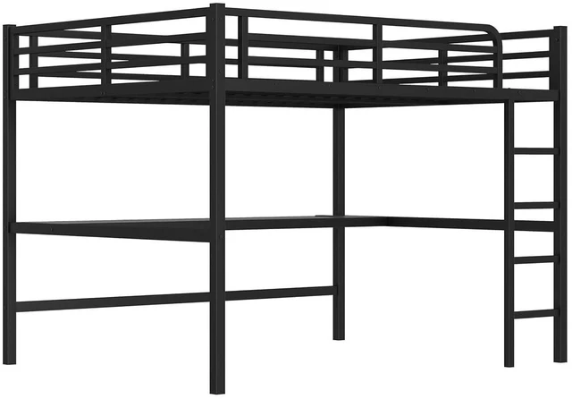 Alt view image 4 of 7 - Metal Loft Bed with Desk and Charging Station for Small Bedroom, High Loft Bed Frame with LED Lighted and Safety Guardrail for Teens, Adults, No Box Spring Needed, Queen Size, Black