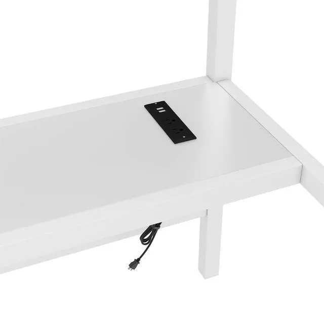 Alt view image 7 of 7 - Metal Loft Bed with Desk and Charging Station for Small Bedroom, High Loft Bed Frame with LED Lighted and Safety Guardrail for Teens, Adults, No Box Spring Needed, Queen Size, Off White