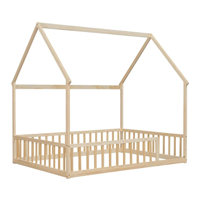Alt view image 6 of 7 - Full Size House Bed Frame with High Fence, Natural