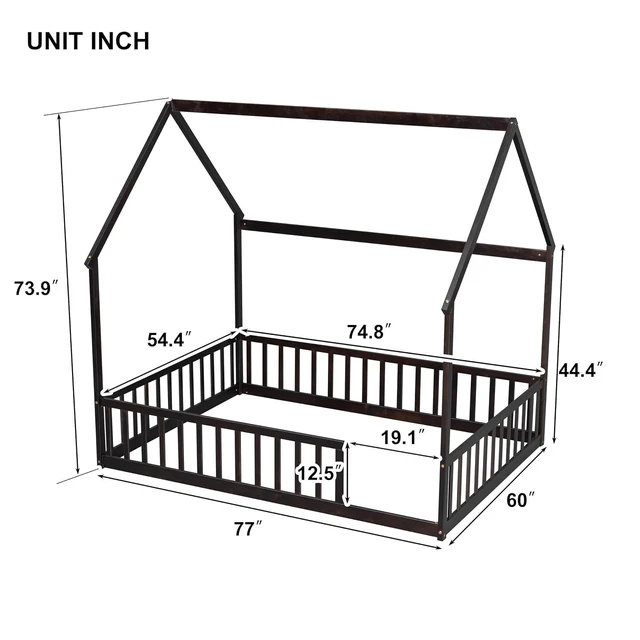 Alt view image 2 of 7 - Full Size House Bed Frame with High Fence, Espresso