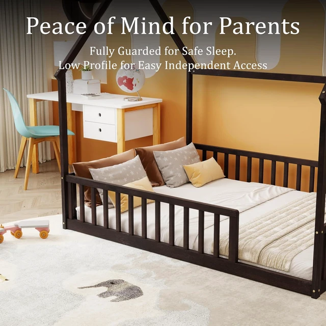 Alt view image 3 of 7 - Full Size House Bed Frame with High Fence, Espresso