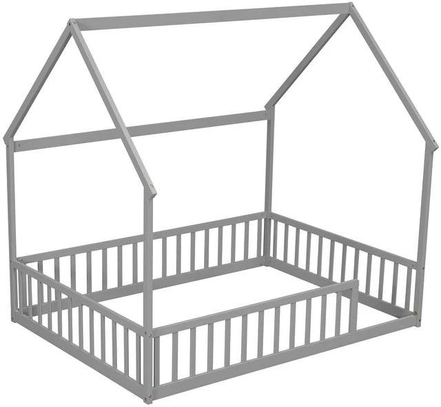 Alt view image 6 of 7 - Full Size House Bed Frame with High Fence, Grey
