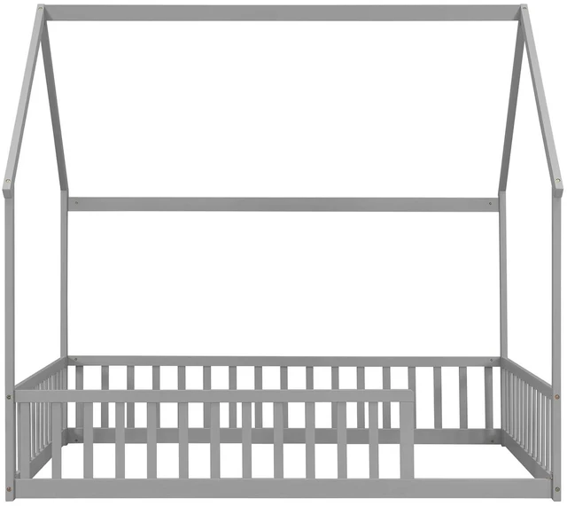 Alt view image 7 of 7 - Full Size House Bed Frame with High Fence, Grey