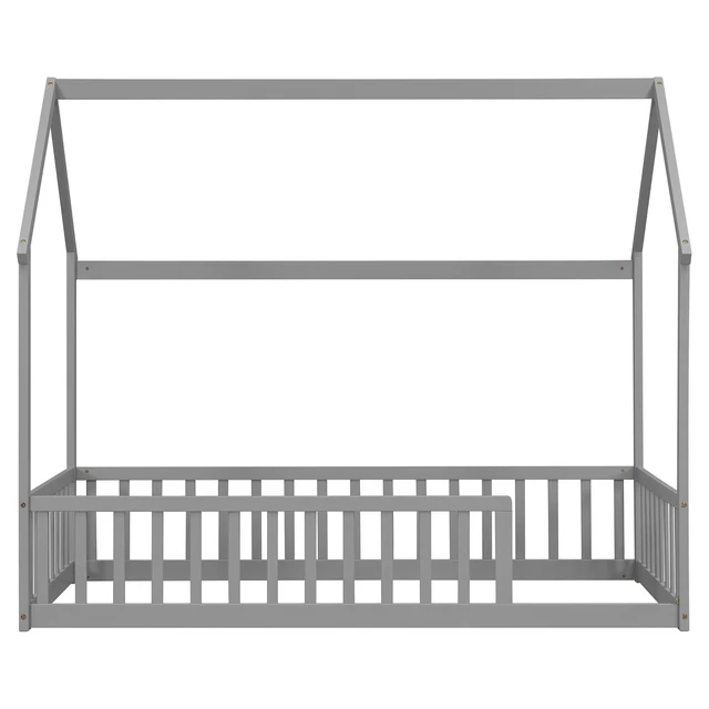 Alt view image 7 of 7 - Twin Size House Bed Frame with High Fence, Grey