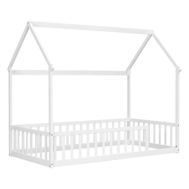 Alt view image 6 of 7 - Twin Size House Bed Frame with High Fence, White