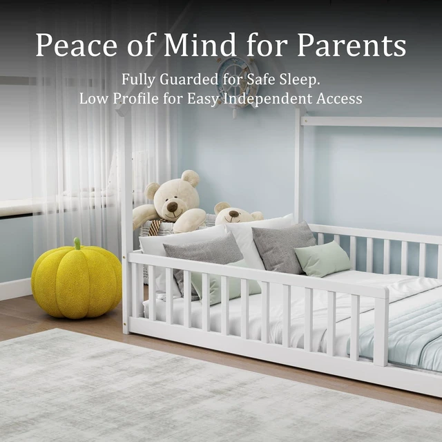 Alt view image 3 of 7 - Full Size House Bed Frame with High Fence, White