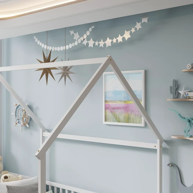 Alt view image 6 of 7 - Full Size House Bed Frame with High Fence, White
