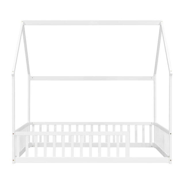 Alt view image 7 of 7 - Full Size House Bed Frame with High Fence, White