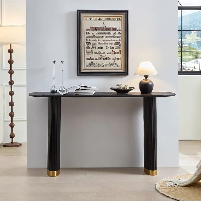 Main image of Narrow Entryway Table with Stainless Steel Leg, Black