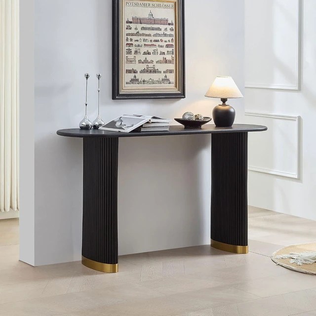 Alt view image 3 of 7 - Narrow Entryway Table with Stainless Steel Leg, Black