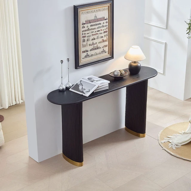 Alt view image 4 of 7 - Narrow Entryway Table with Stainless Steel Leg, Black