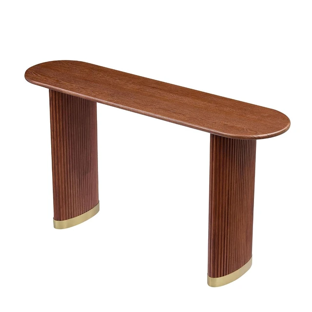 Alt view image 6 of 7 - Narrow Entryway Table with Stainless Steel Leg, Brown