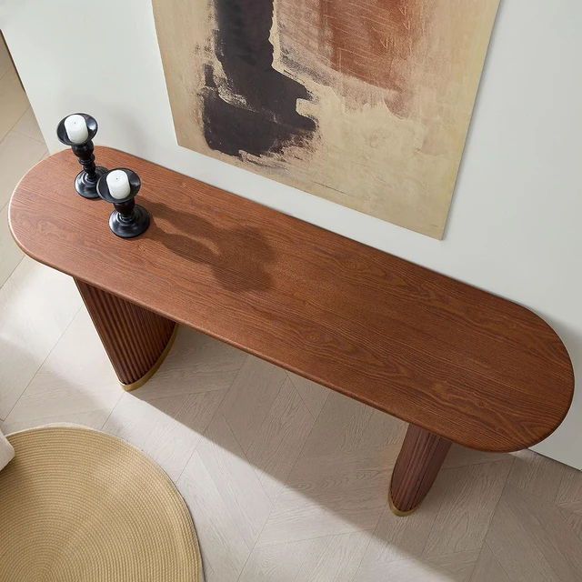 Alt view image 5 of 7 - Narrow Entryway Table with Stainless Steel Leg, Brown