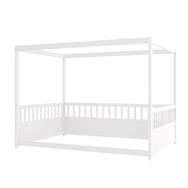 Alt view image 6 of 6 - Full Canopy Floor Bed Frame with Guardrails for Kids, White