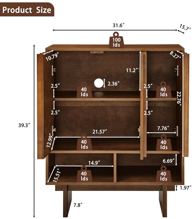 Alt view image 2 of 7 - 31.6" Mid Century Buffet Cabinet with 3 Door, Walnut
