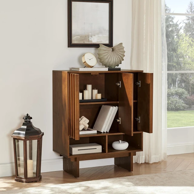 Alt view image 3 of 7 - 31.6" Mid Century Buffet Cabinet with 3 Door, Walnut