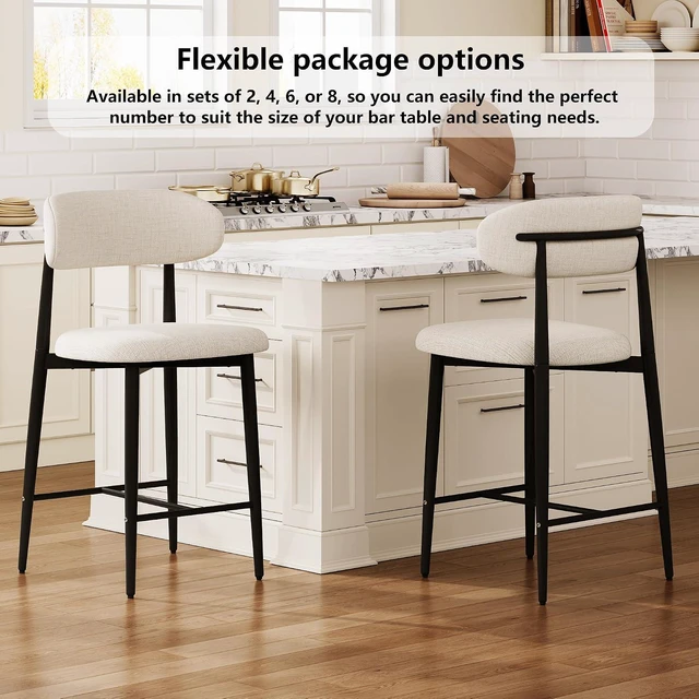 Alt view image 5 of 7 - Wooden Bar Stools Set of 2 with Ergonomic Backrest, Beige